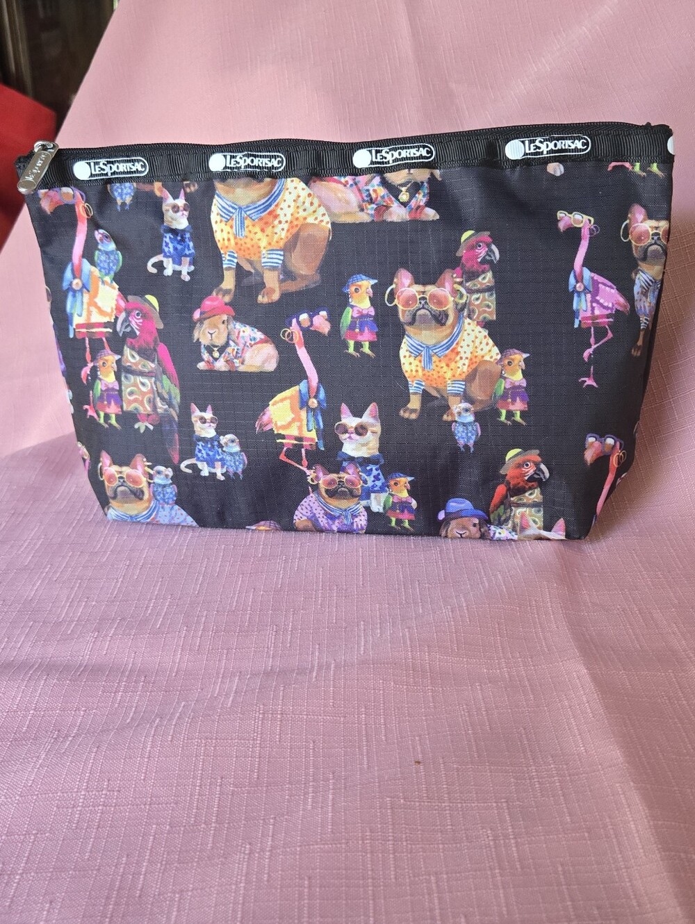 NWOT LeSportsac Black Multi Pets Printed Zip Pouch